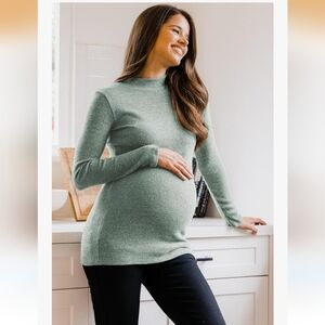 Maternity Knit Ribbed Mock Neck Long Sleeve Sweater